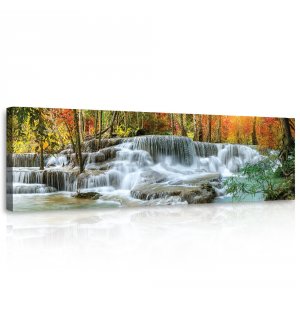Obraz na plátně: Lesní vodopád - 145x45 cm