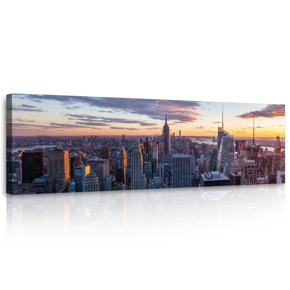 Obraz na plátně: Pohled na večerní Manhattan - 145x45 cm
