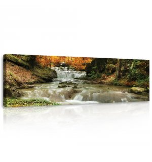 Obraz na plátně: Podzimní říčka - 145x45 cm