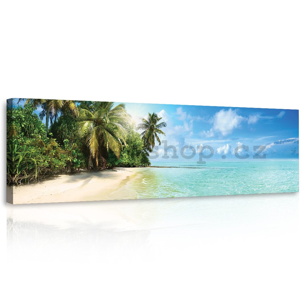 Obraz na plátně: Prosluněná tropická pláž - 145x45 cm