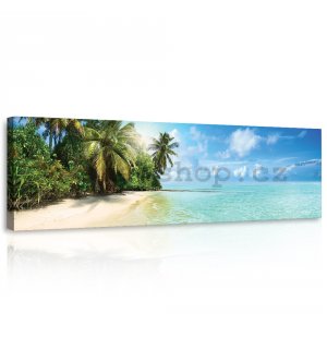 Obraz na plátně: Prosluněná tropická pláž - 145x45 cm