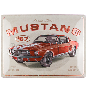 Plechová cedule: Ford Mustang GT 1967 Red - Metallic Edition- 40x30 cm