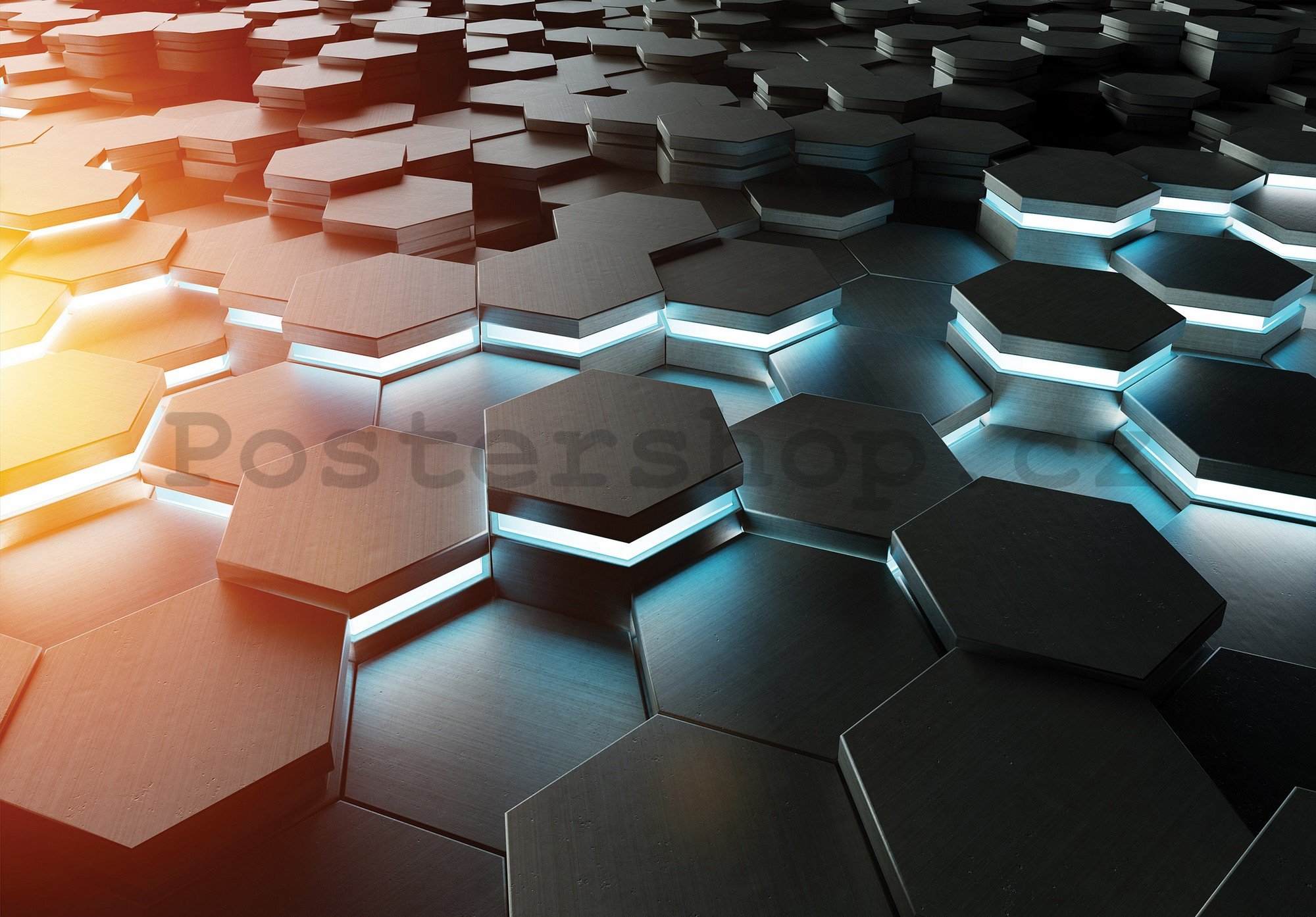 Fototapeta vliesová: 3D abstrakce hry hexagonu - 368x254 cm