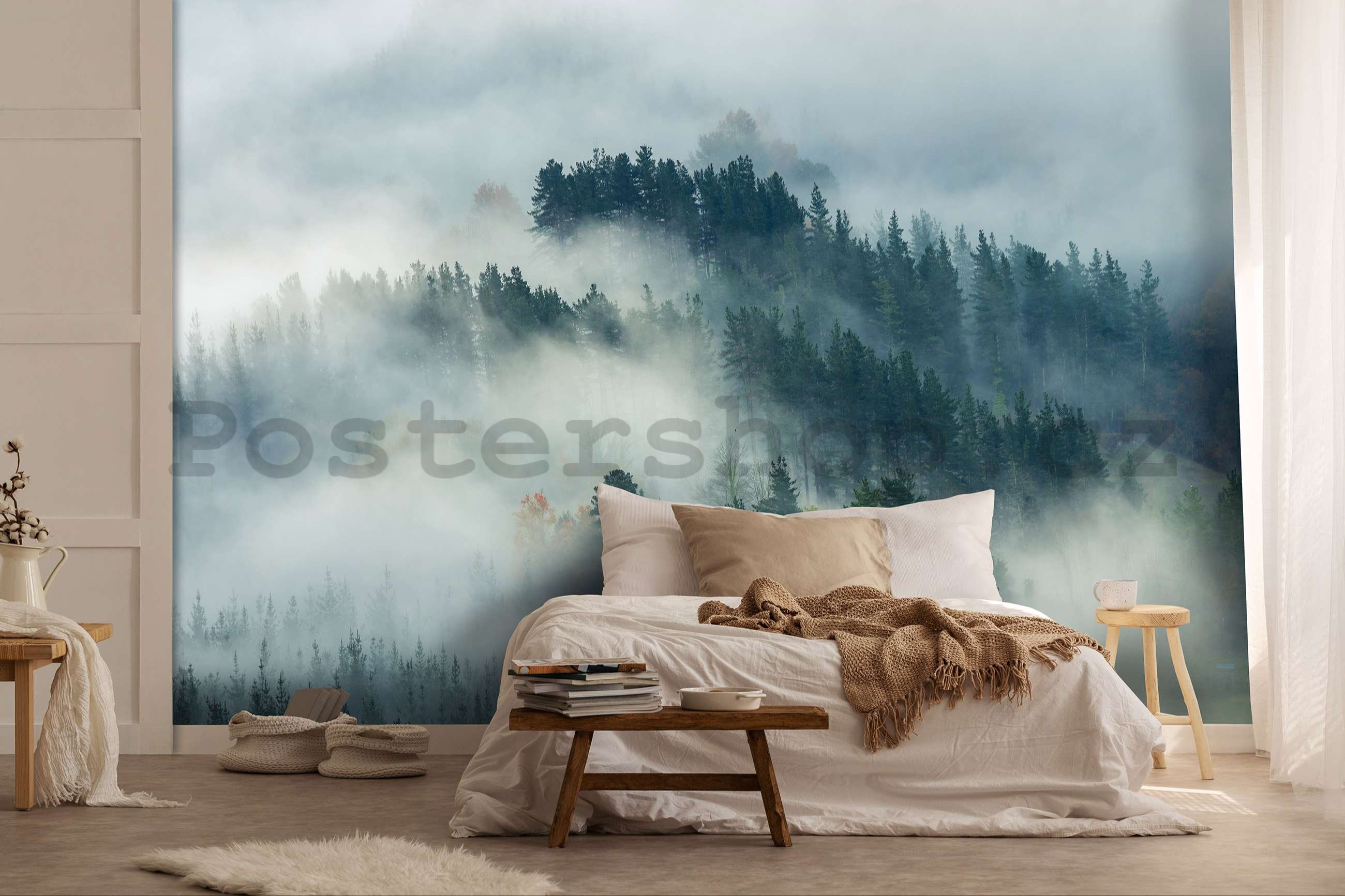 Fototapeta vliesová: Mlha nad lesem (4) - 368x254 cm