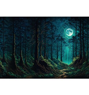 Fototapeta vliesová: Kouzelný les za svitu měsíce  - 254x184 cm