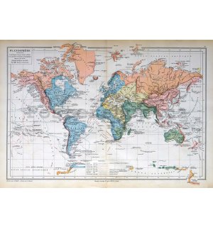 Fototapeta vliesová: Francouzská mapa světa (Vintage) - 254x184 cm