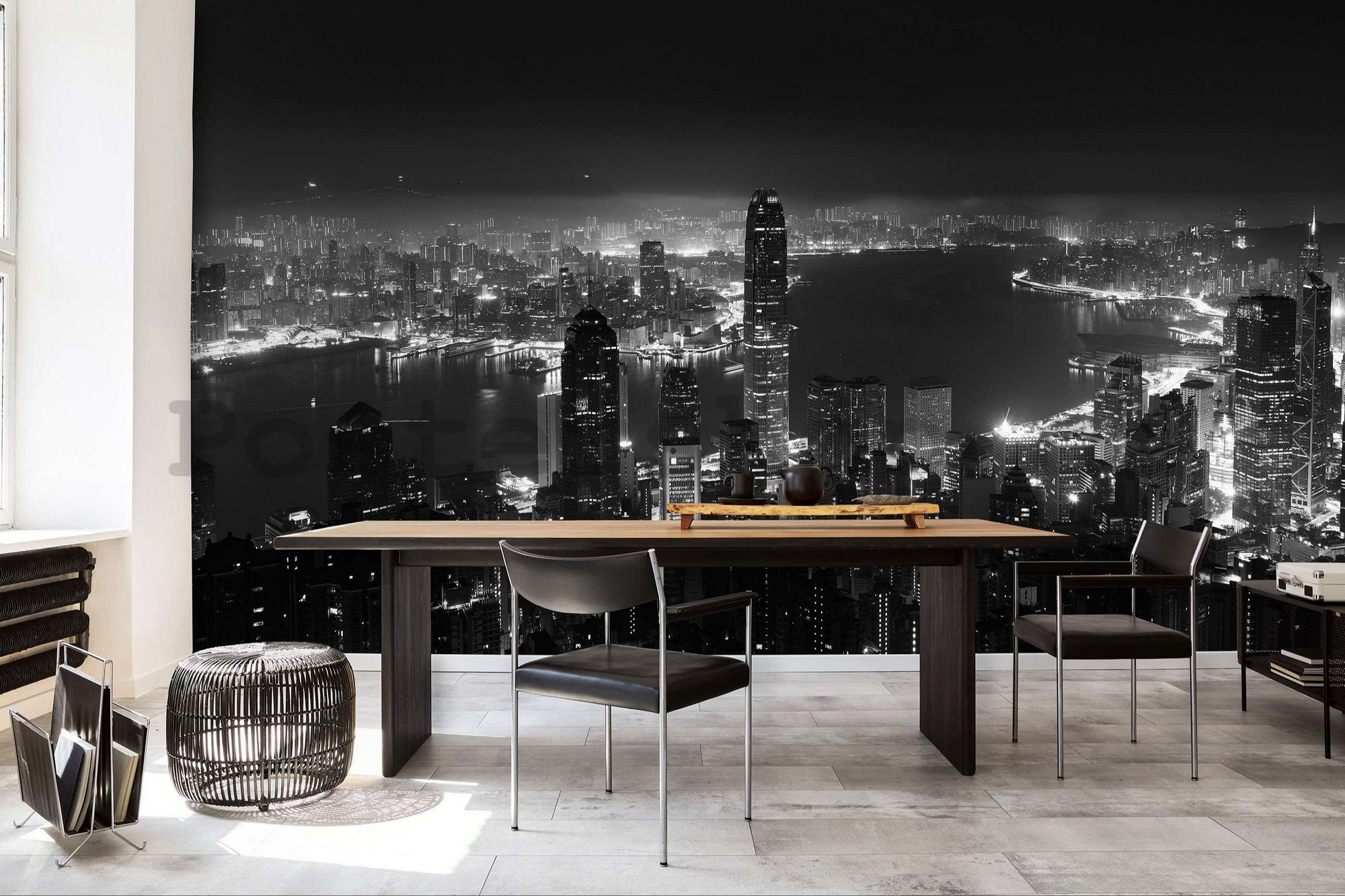 Fototapeta vliesová: Panorama velkoměsta (černobílý) - 368x254 cm
