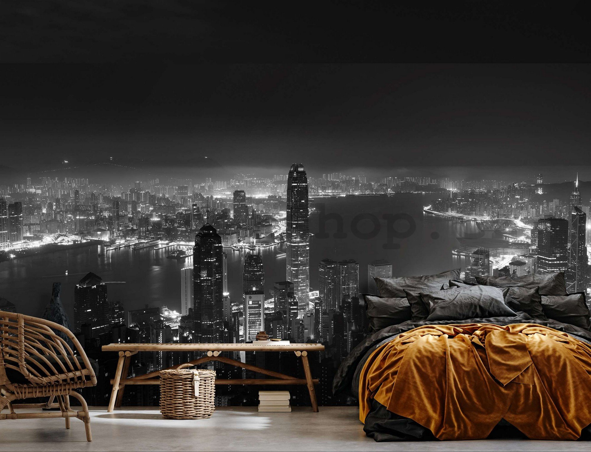 Fototapeta vliesová: Panorama velkoměsta (černobílý) - 416x254 cm