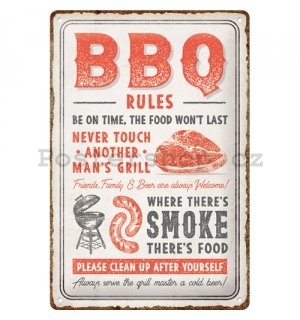 Plechová cedule: BBQ rules - 30x20 cm