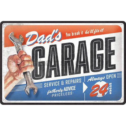 Plechová cedule: Dads garage - 30x20 cm