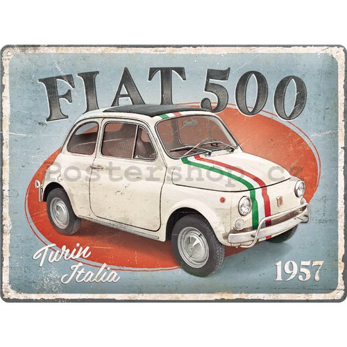 Plechová cedule: Fiat 500 (Turin Italia) - 40x30 cm