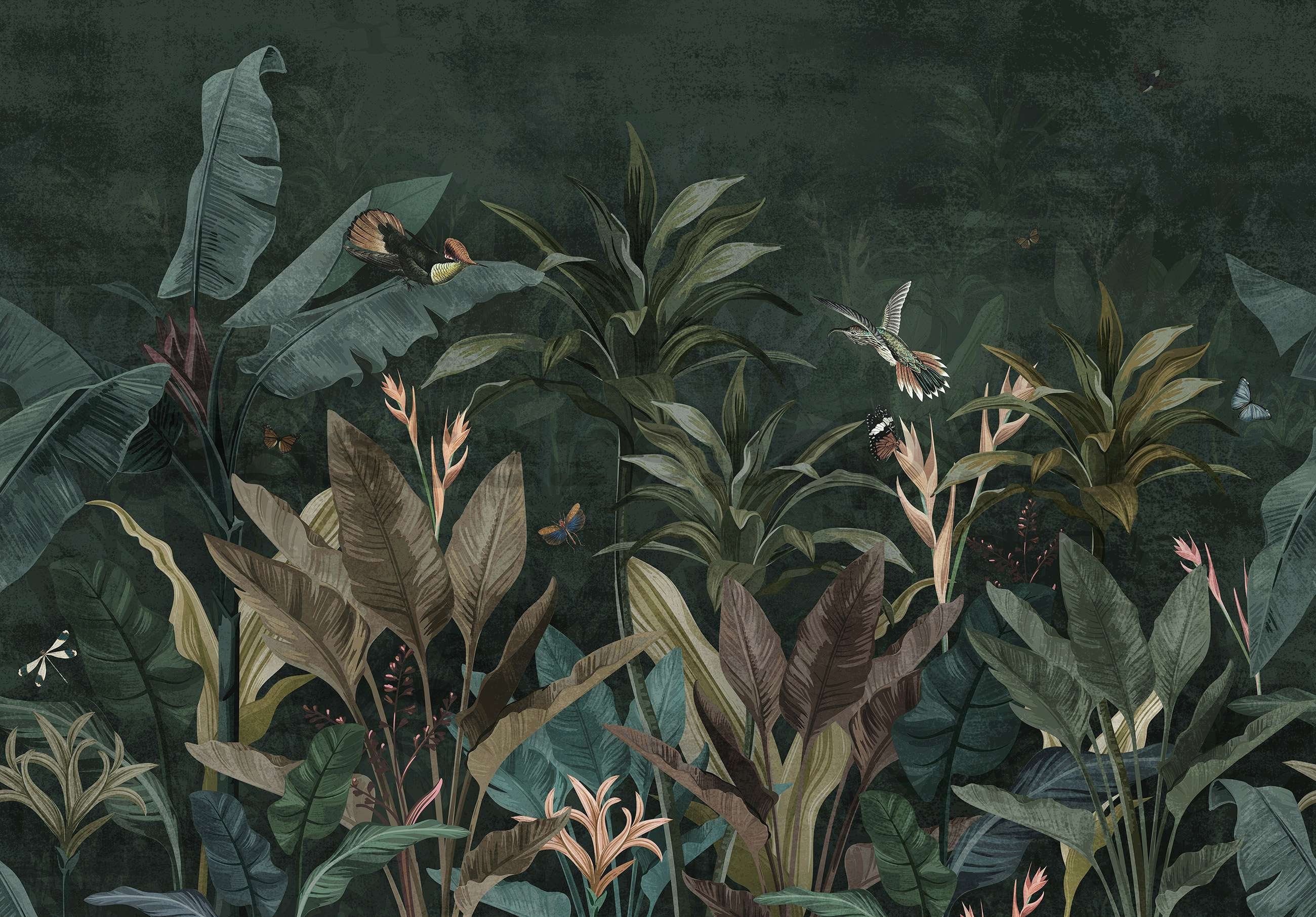 Fototapeta vliesová: Zvířata v džungli (Ptáci a motýli) - 254x184 cm
