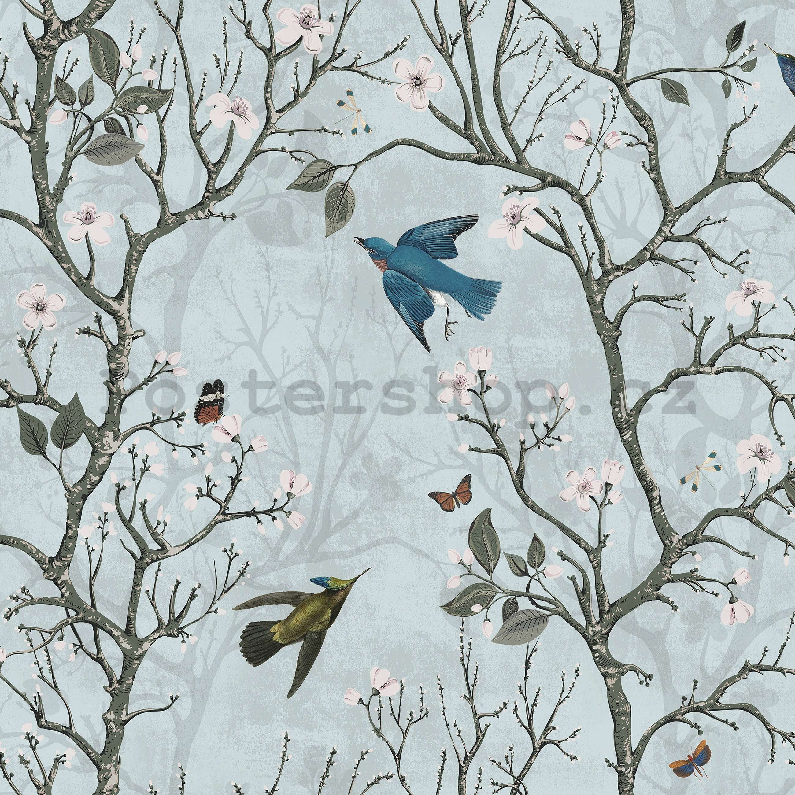Fototapeta vliesová: Ptáci a stromy (animované) - 254x184 cm