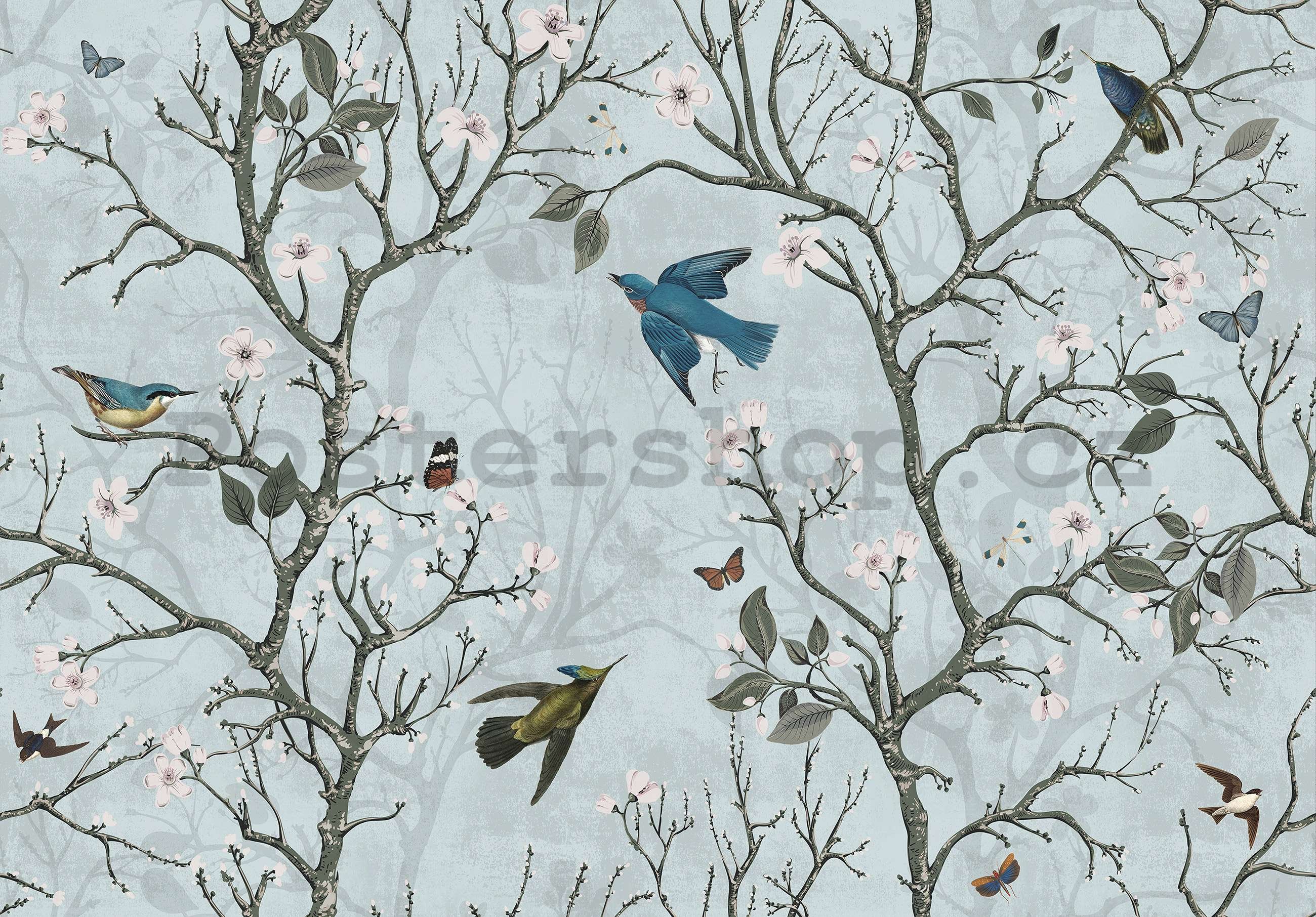 Fototapeta vliesová: Ptáci a stromy (animované) - 254x184 cm