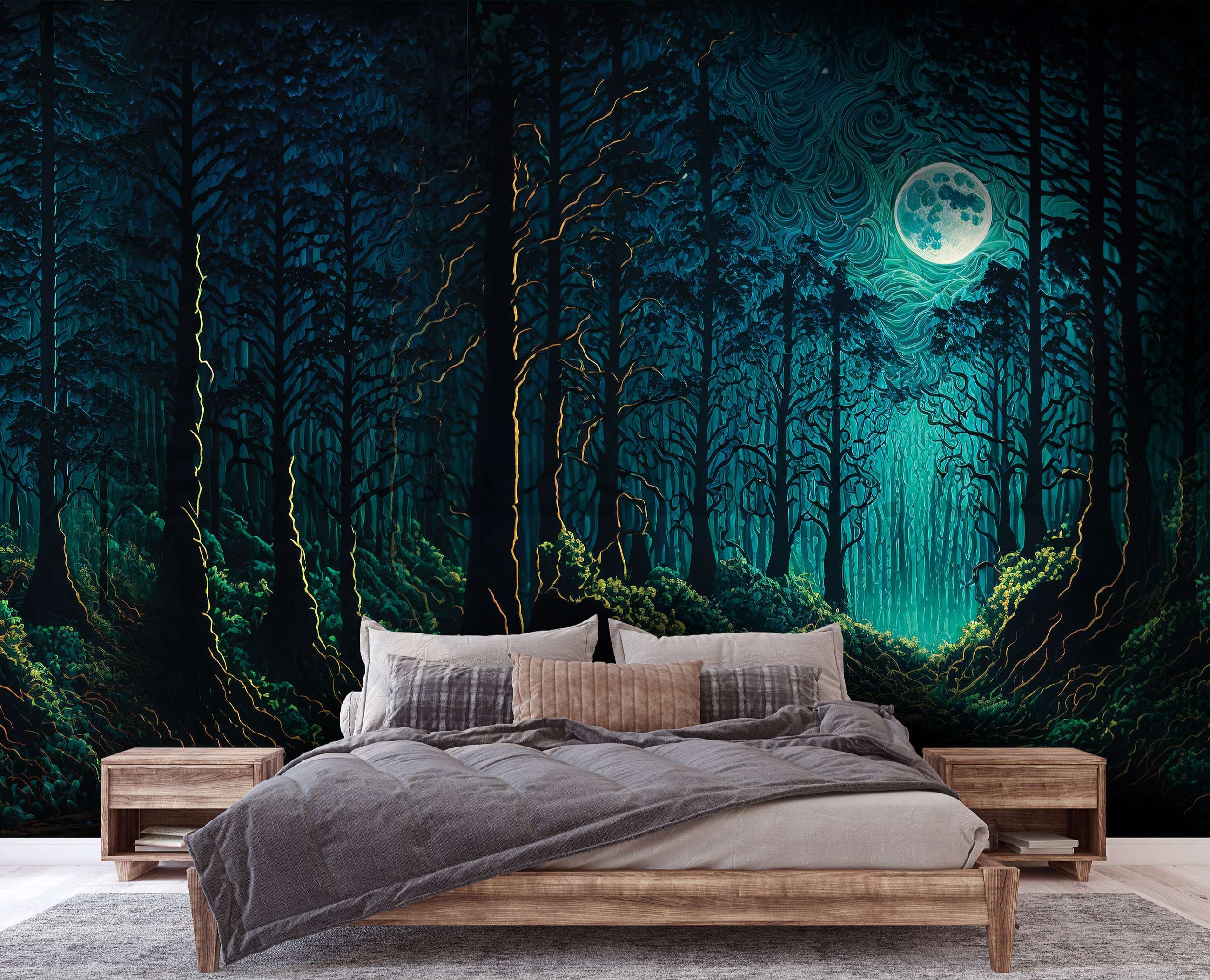 Fototapeta vliesová: Kouzelný les za svitu měsíce  - 416x254 cm