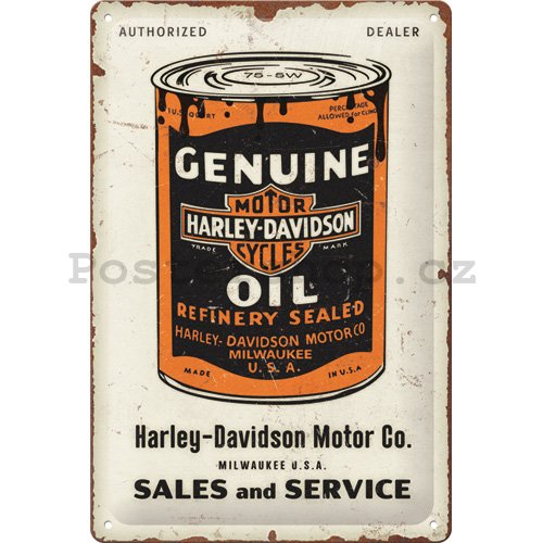 Plechová cedule: Harley-Davidson - Genuine Oil Can - 30x20 cm