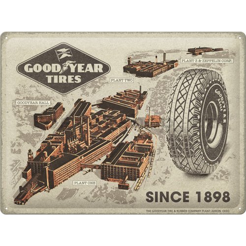Plechová cedule: Goodyear - Factories since 1898 - 40x30 cm