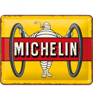 Plechová cedule: Michelin - Tyres Bibendum Yellow - 20x15 cm