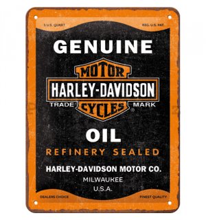 Plechová cedule: Harley-Davidson - Genuine Oil - 15x20 cm