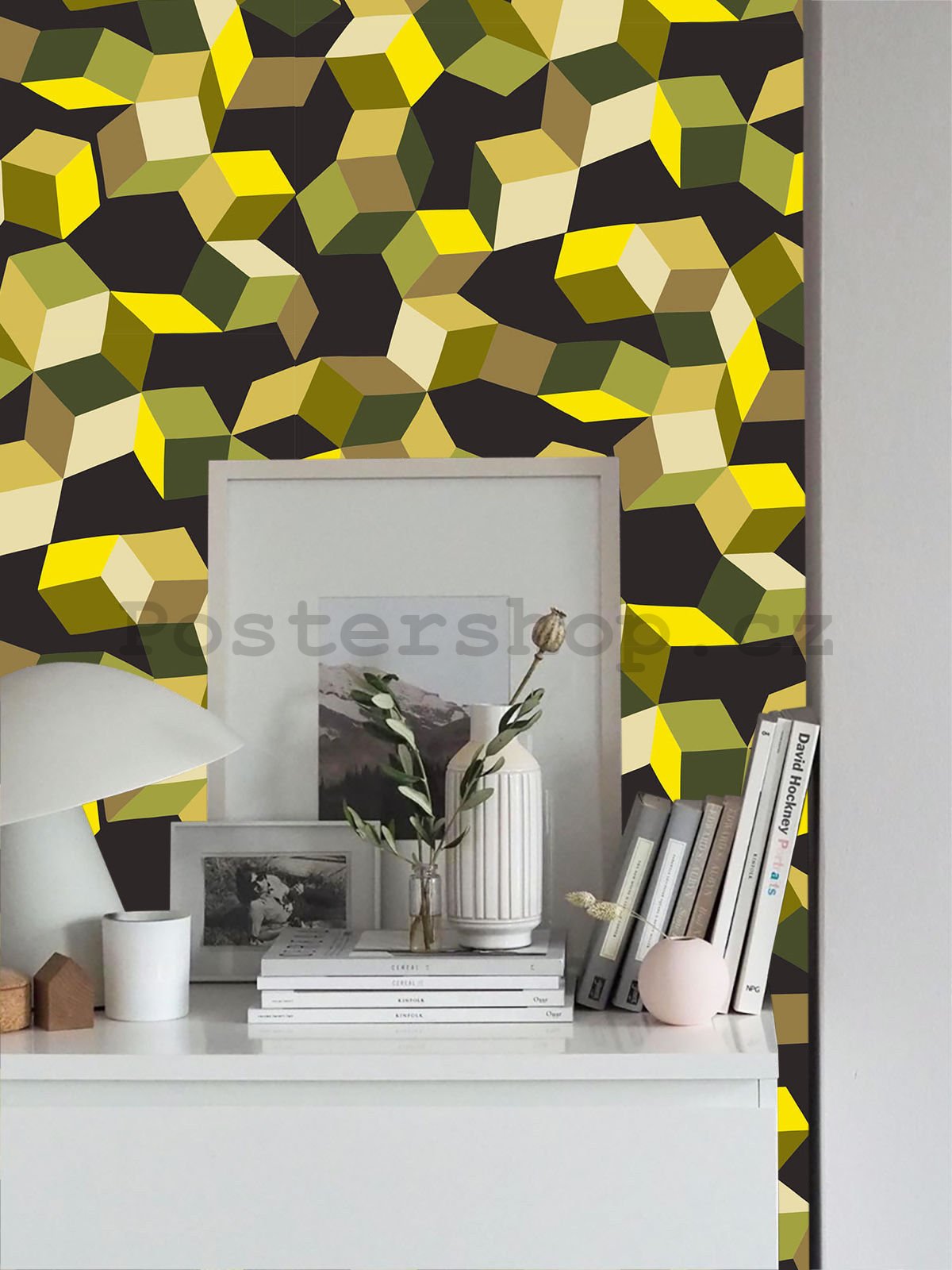 Vinylová omyvatelná tapeta 3D geometrické vzory žluto černé