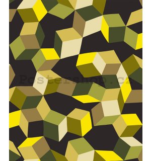 Vinylová omyvatelná tapeta 3D geometrické vzory žluto černé