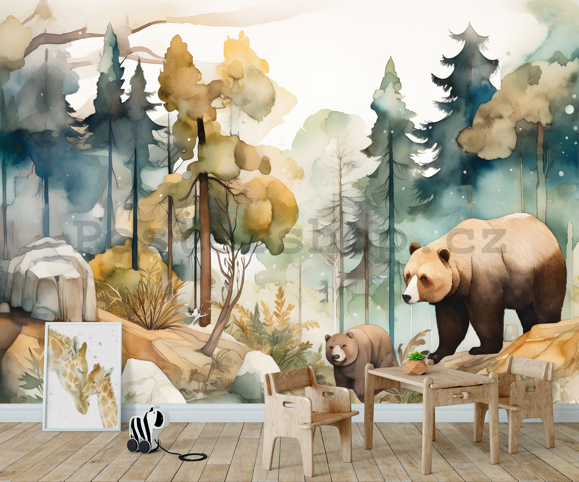 Fototapety vliesové: For kids watercolour forest (1) - 254x184 cm
