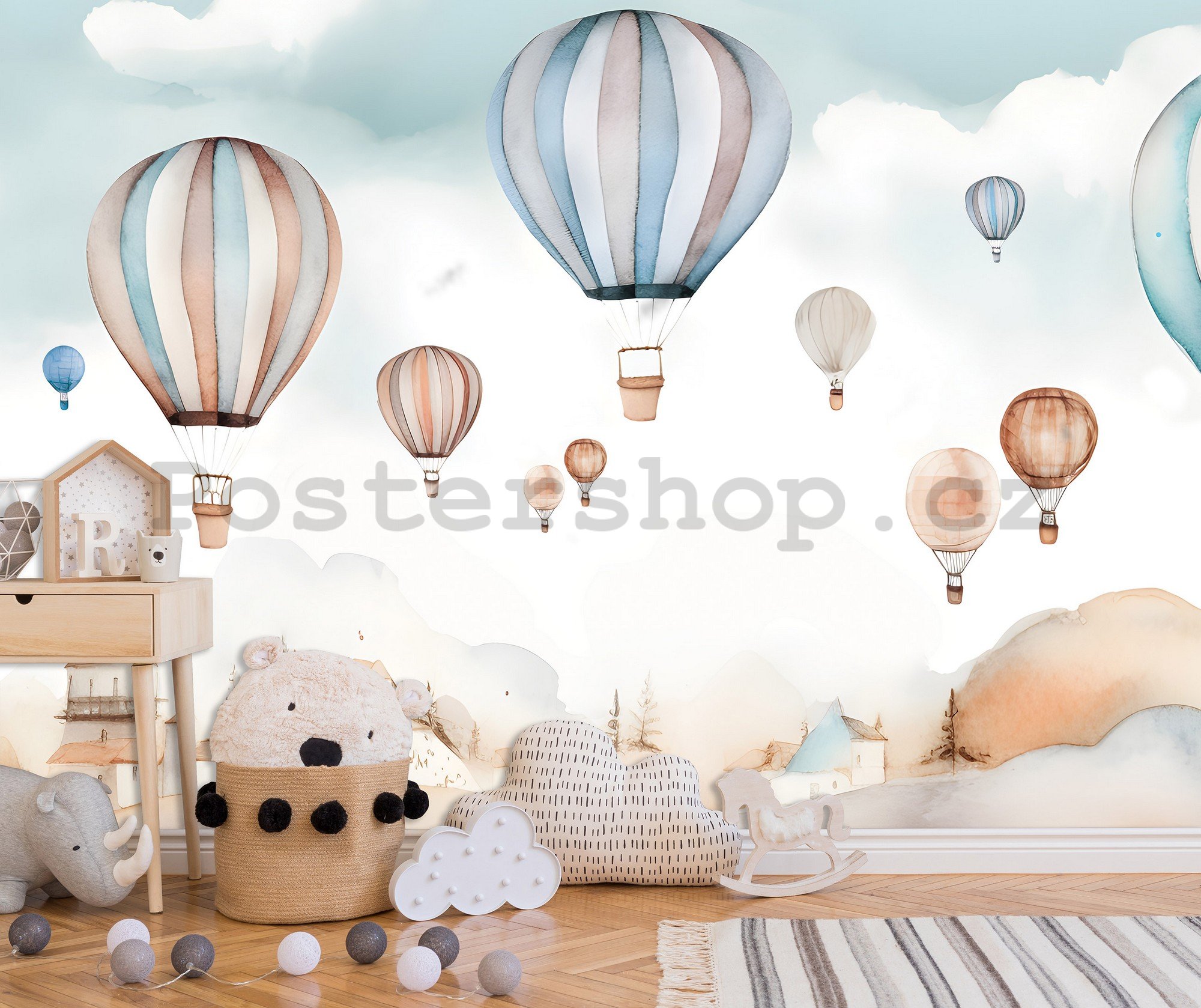 Fototapety vliesové: For kids fairytale watercolour balloons - 254x184 cm