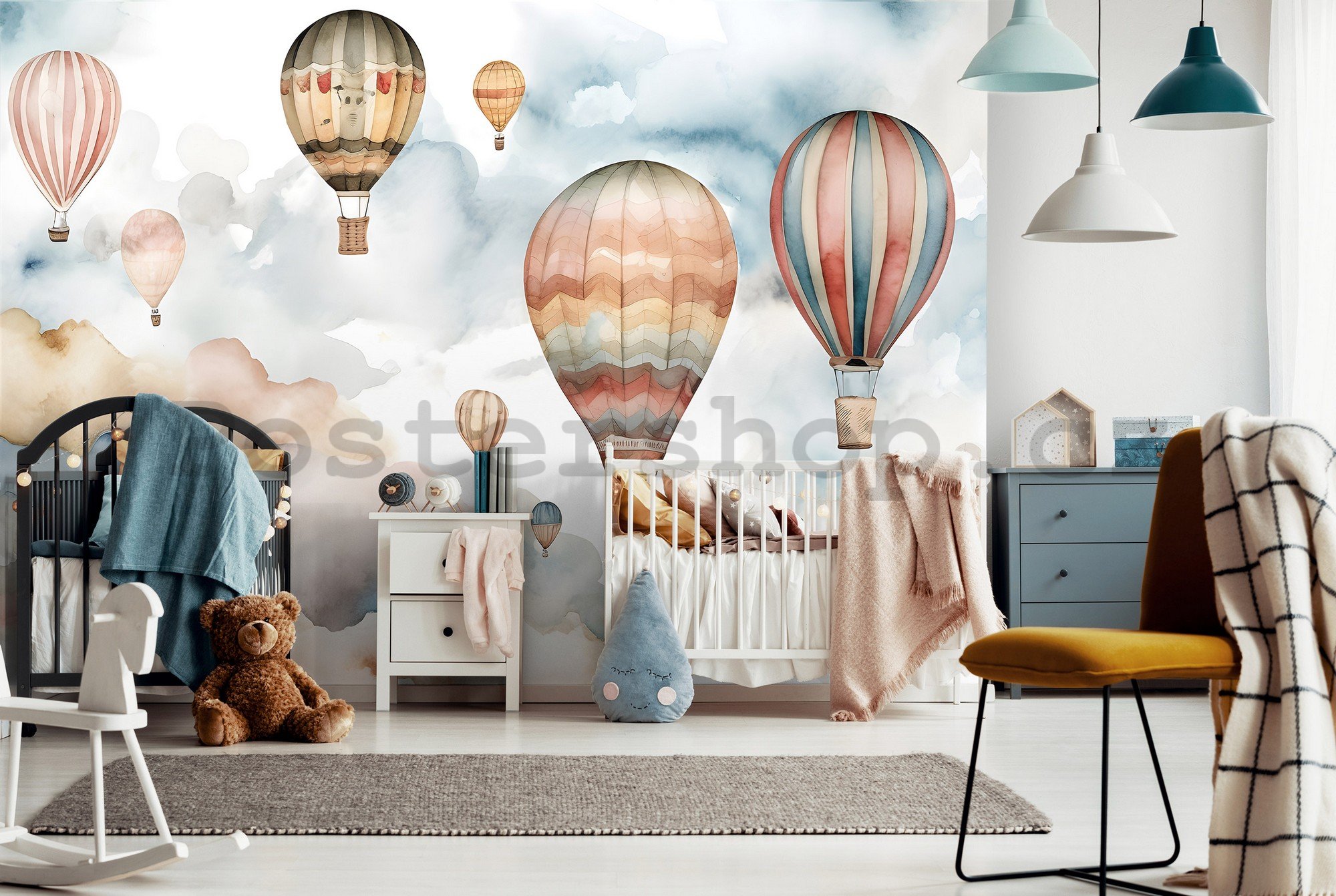 Fototapety vliesové: For kids fairytale watercolour balloons (1) - 254x184 cm