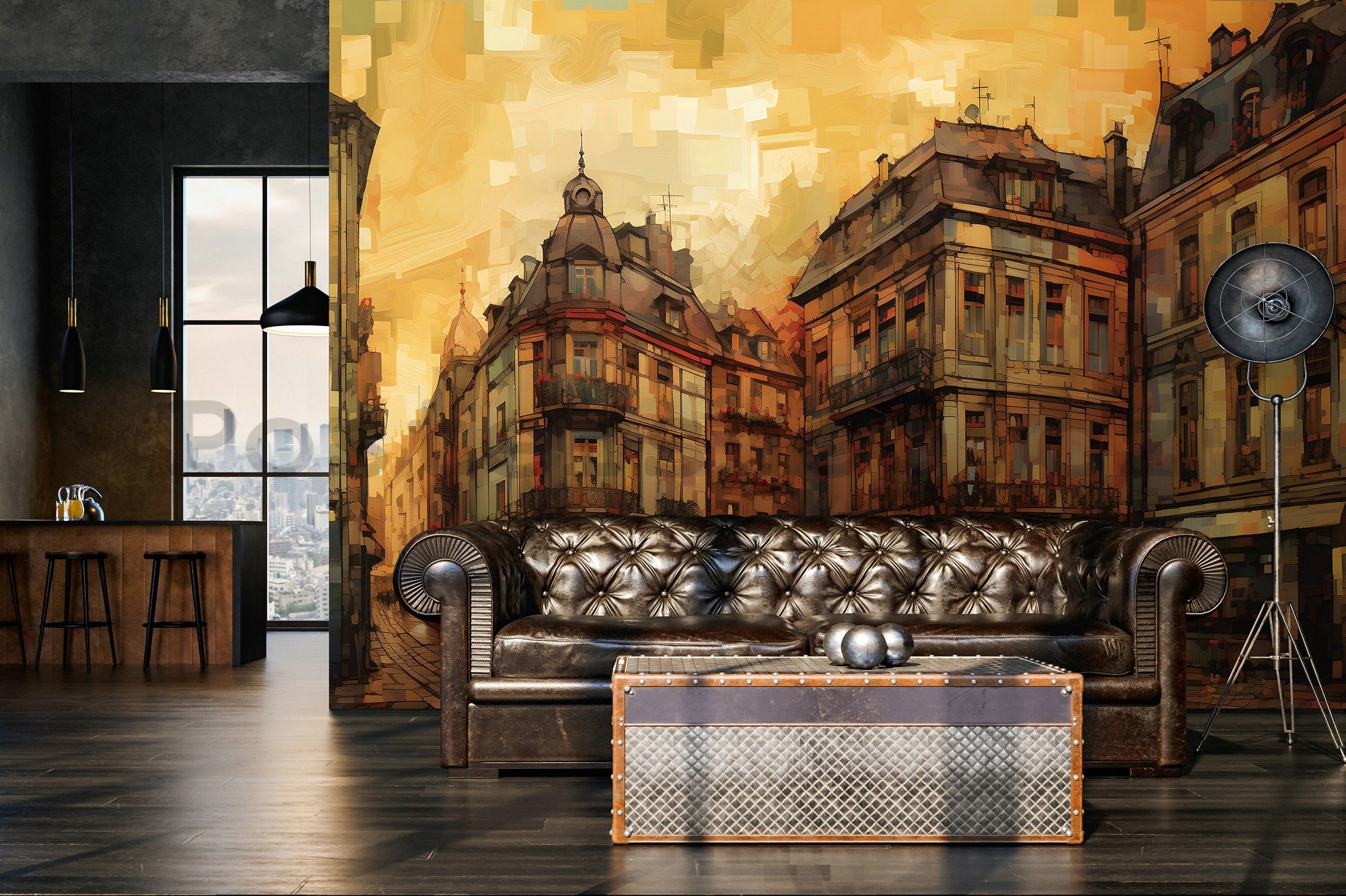 Fototapety vliesové: City architecture oil-colours painting - 254x184 cm