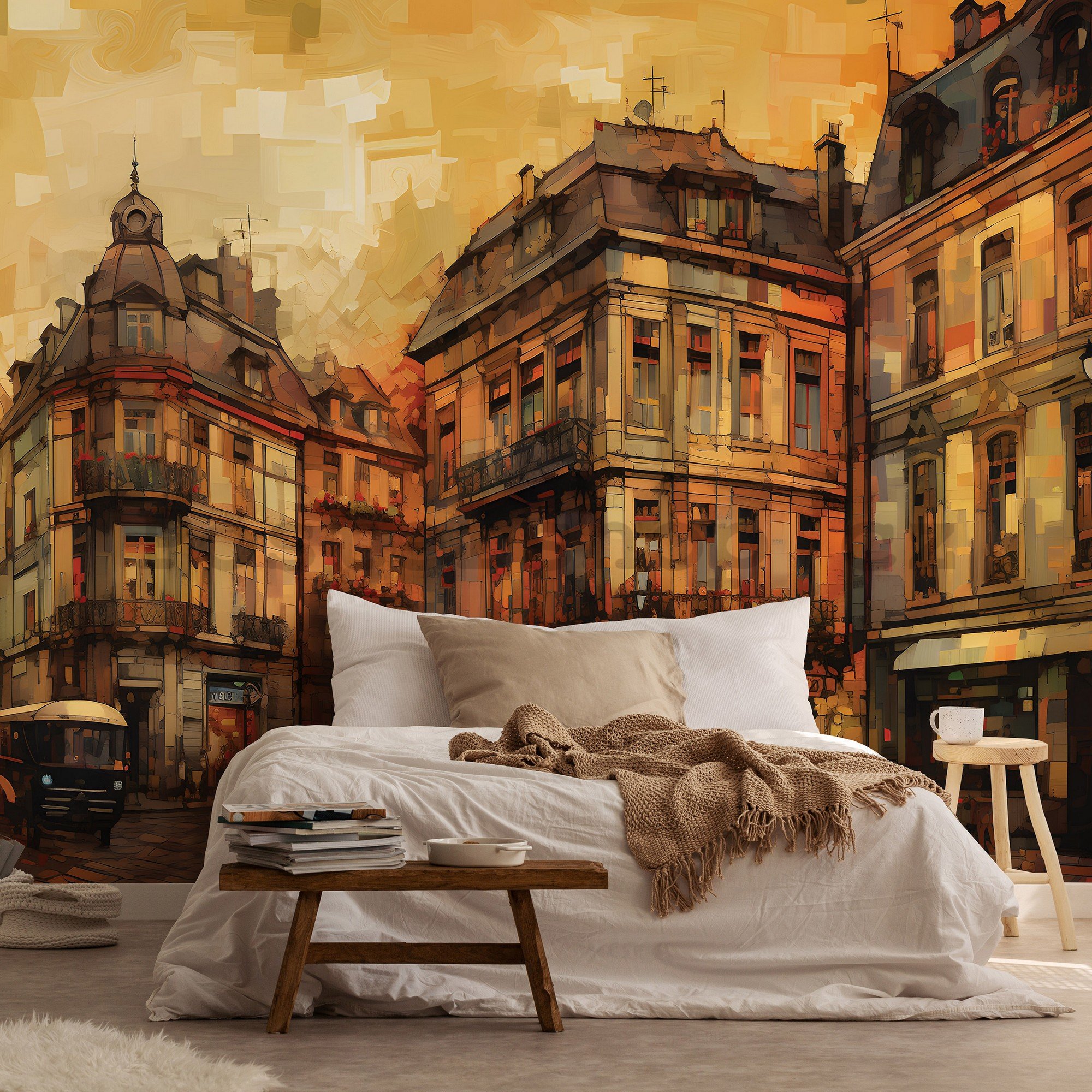 Fototapety vliesové: City architecture oil-colours painting - 254x184 cm