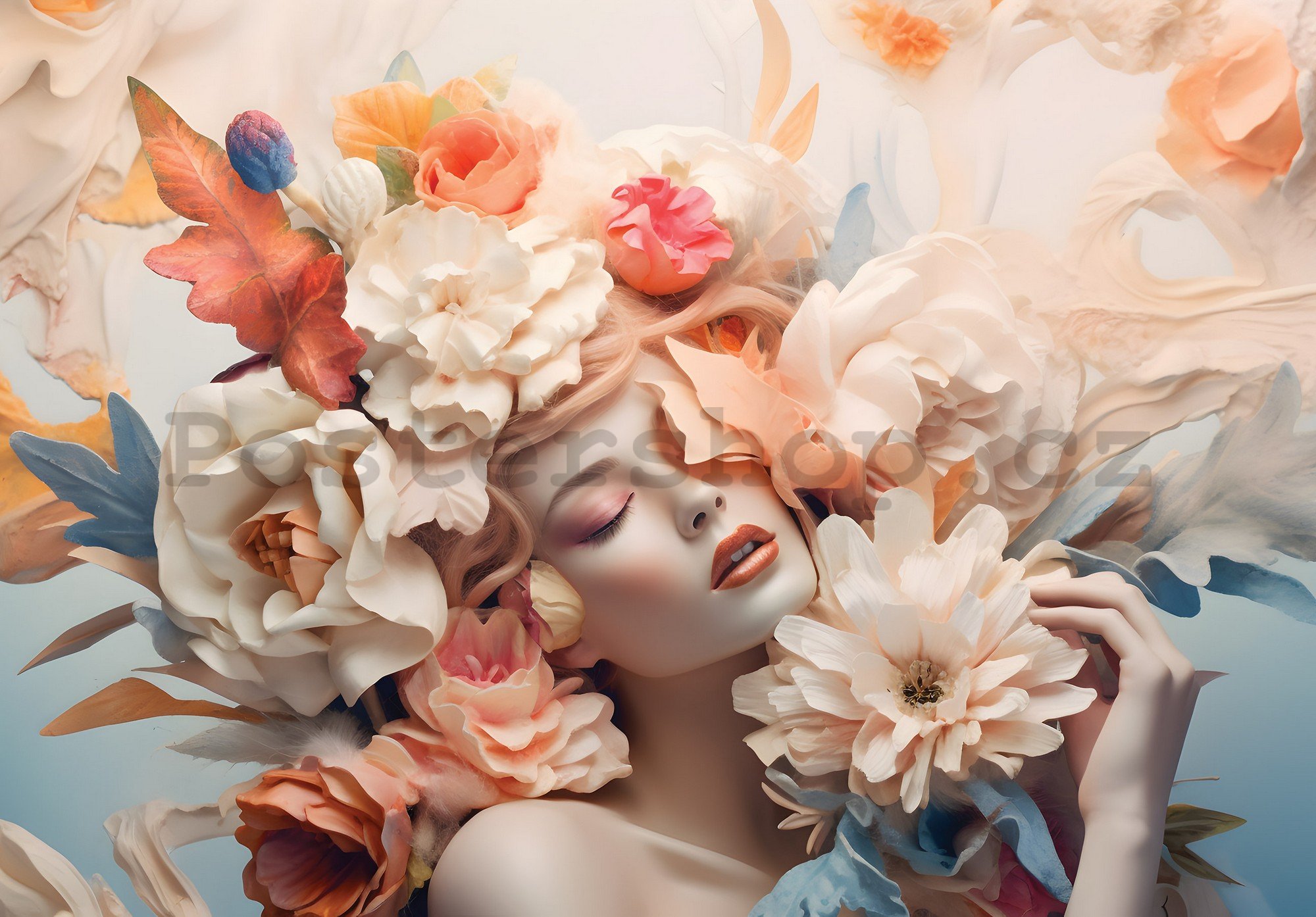 Fototapety vliesové: Woman flowers pastel elegance - 254x184 cm