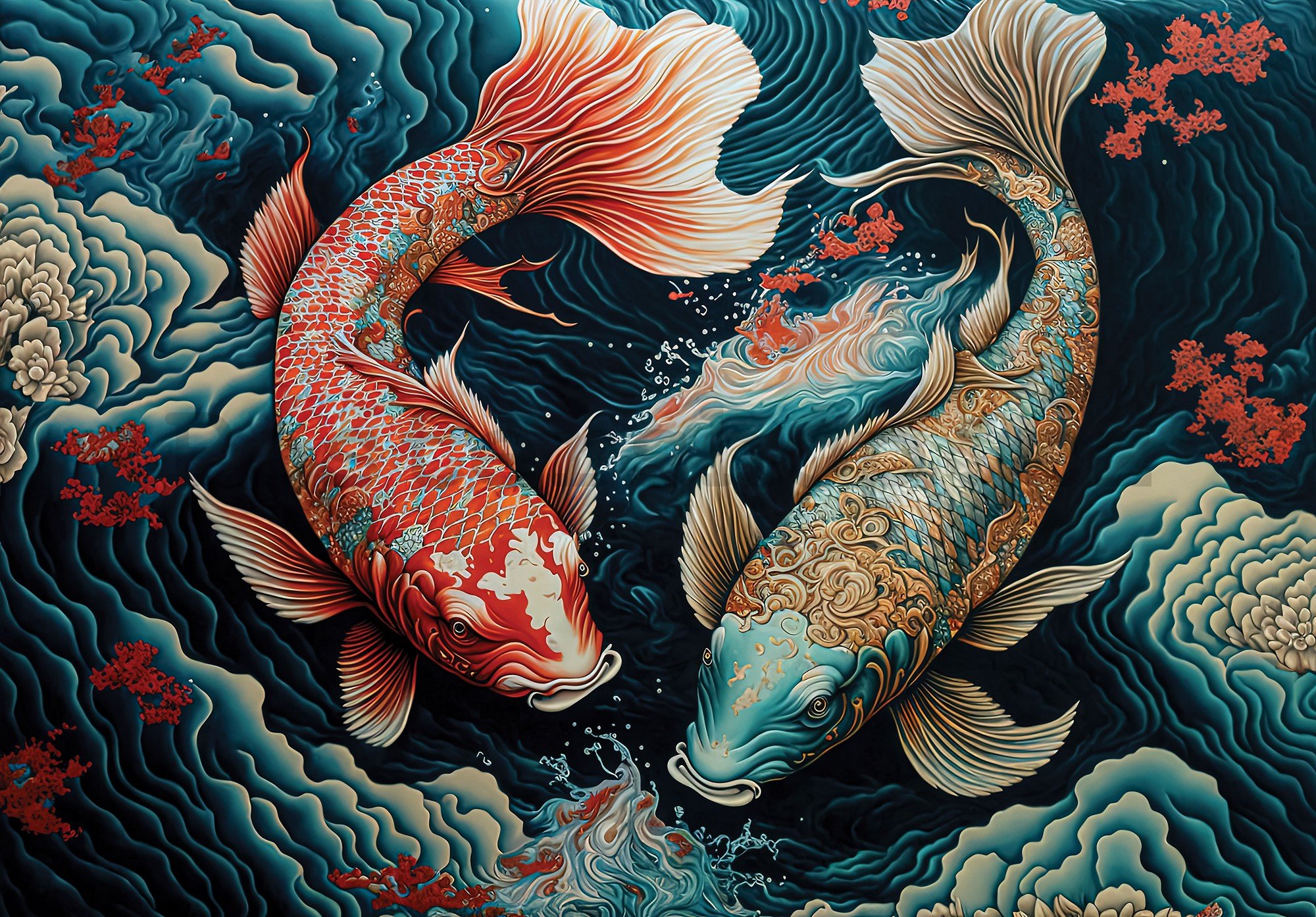 Fototapety vliesové: Art koi carps ocean - 254x184 cm