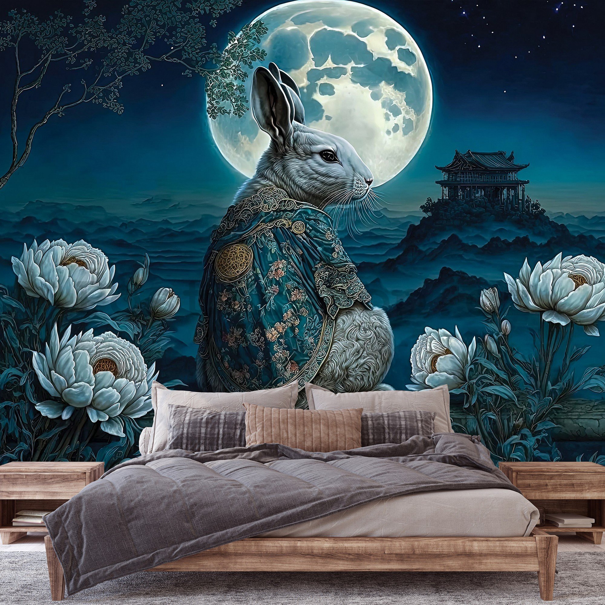 Fototapety vliesové: Art Orient rabbit moon - 254x184 cm