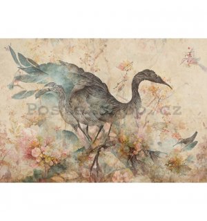Fototapety vliesové: Art abstraction bird flowers - 254x184 cm