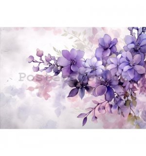 Fototapety vliesové: Violet Romantic Painted Flowers - 254x184 cm
