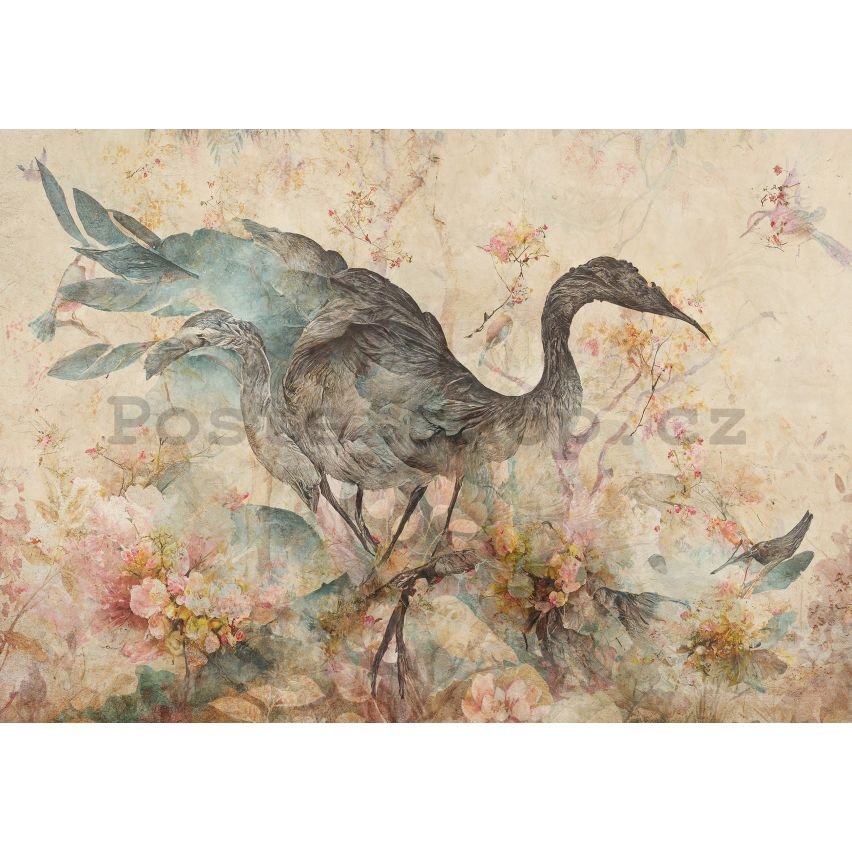 Fototapety vliesové: Art abstraction bird flowers - 368x254 cm