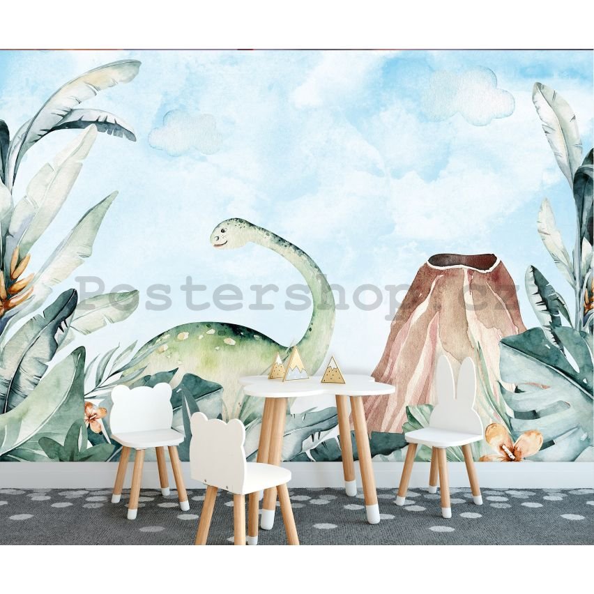 Fototapety vliesové: For kids dinosaur watercolour - 368x254 cm