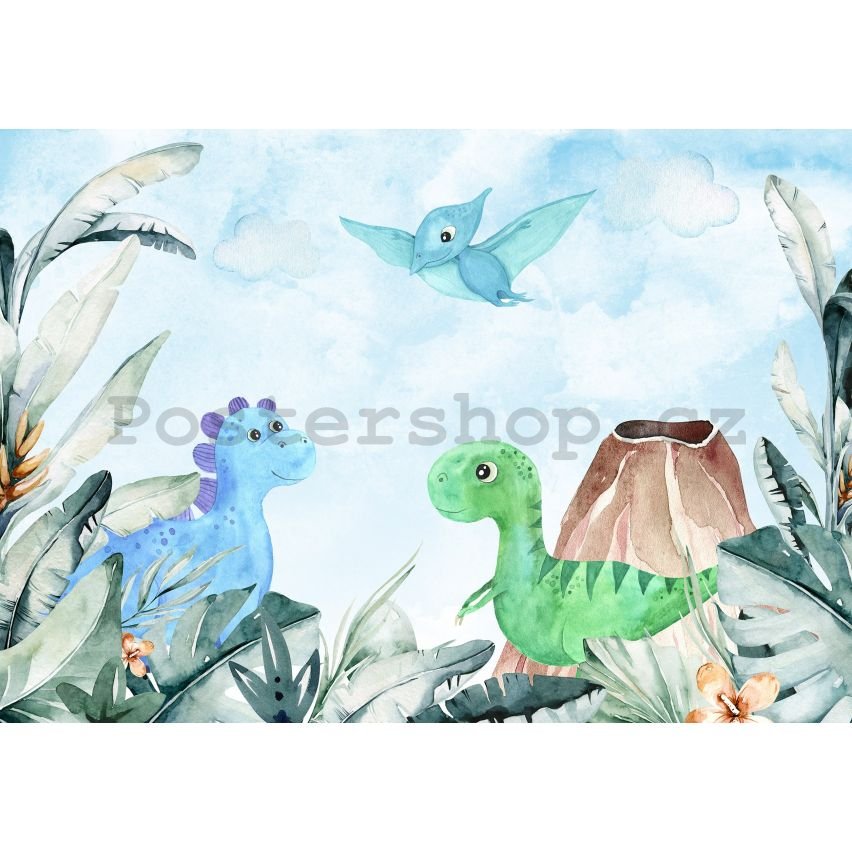 Fototapety vliesové: For kids dinosaurs watercolour - 368x254 cm