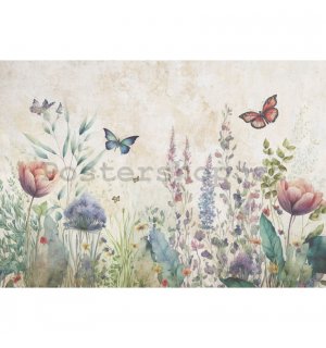 Fototapety vliesové: Nature meadow flowers butterflies - 368x254 cm