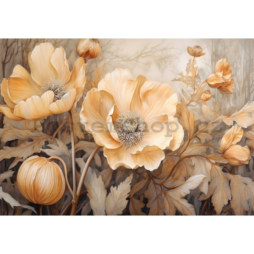 Fototapety vliesové: Art Nature Beige Big Flowers - 368x254 cm