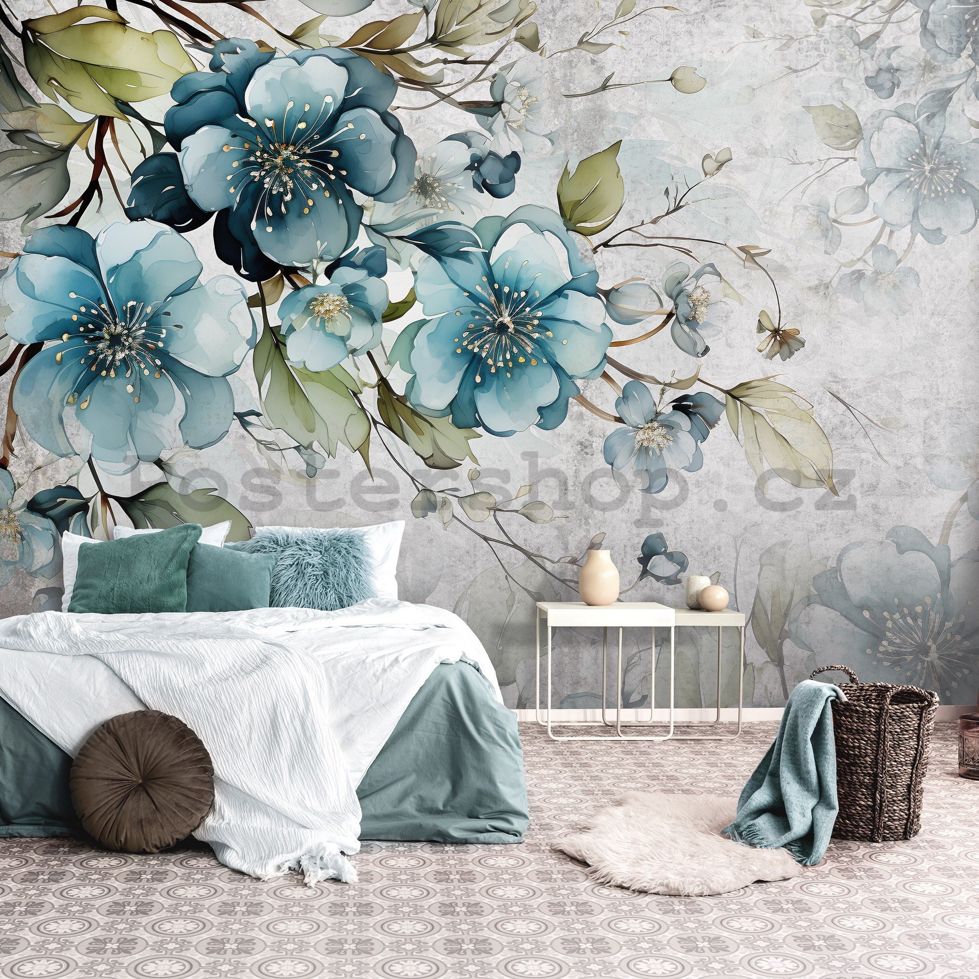 Fototapety vliesové: Turquoise Flowers - 368x254 cm