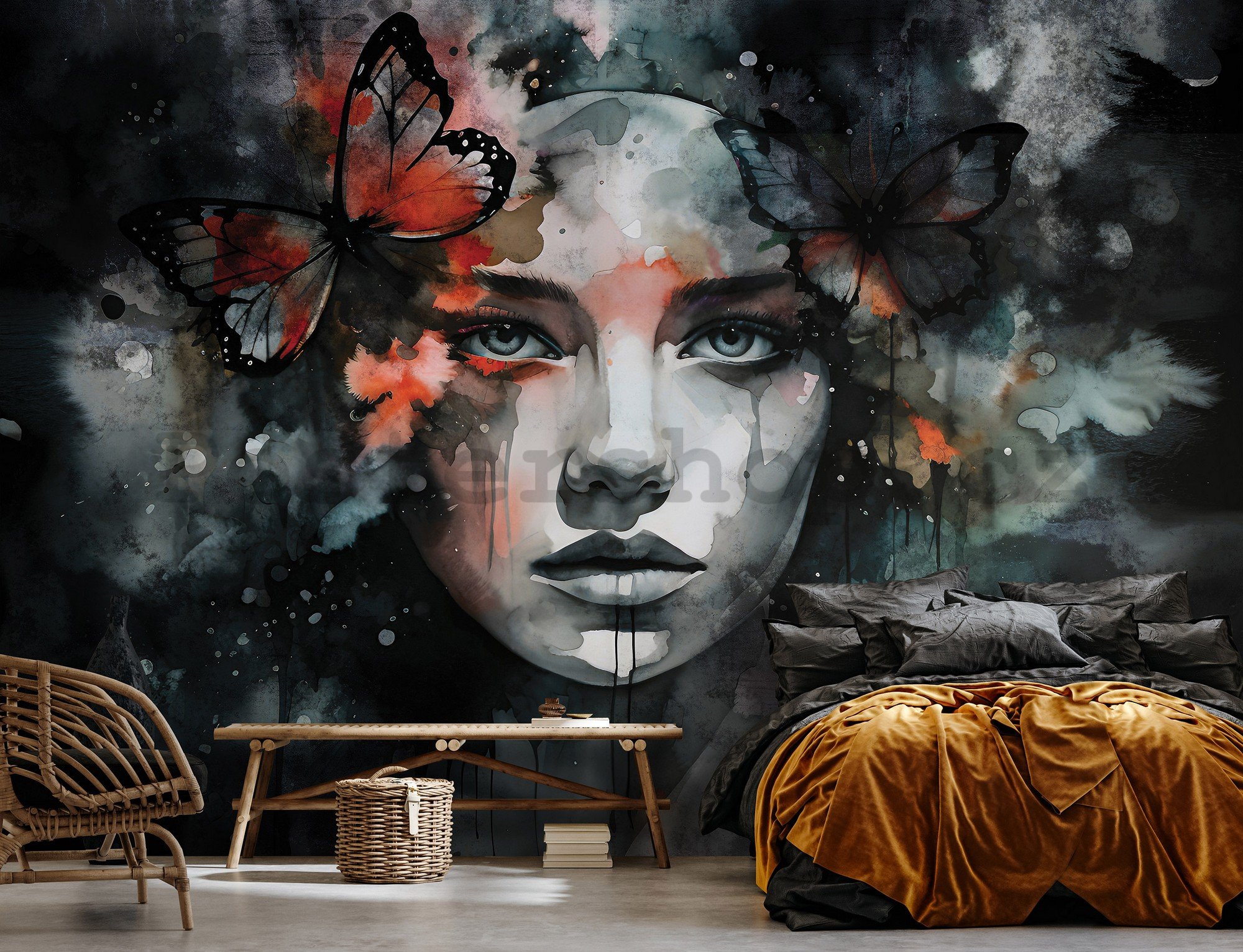 Fototapeta vliesová: Art watercolour woman butterfly - 152,5x104 cm