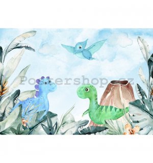 Fototapeta vliesová: For kids dinosaurs watercolour - 152,5x104 cm