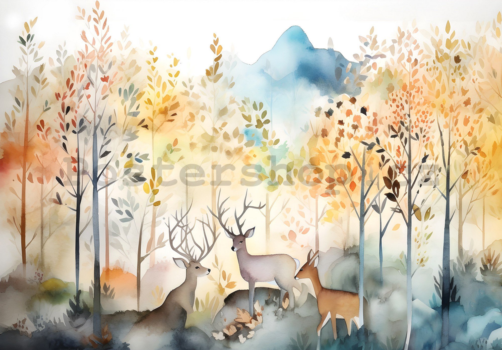 Fototapeta vliesová: For kids watercolour forest - 104x70,5 cm