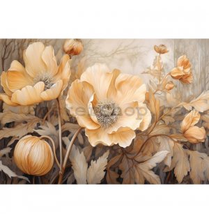 Fototapeta vliesová: Art Nature Beige Big Flowers - 104x70,5 cm