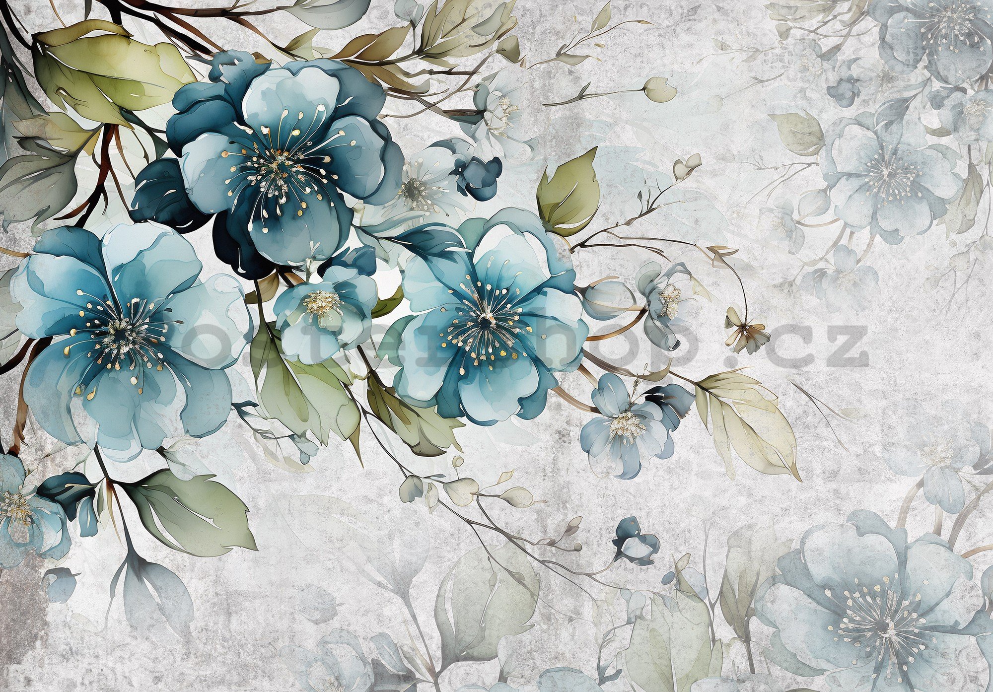 Fototapeta vliesová: Turquoise Flowers - 104x70,5 cm