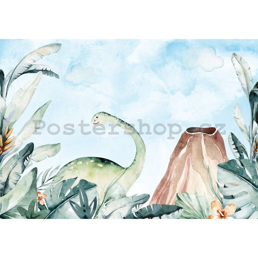 Fototapeta vliesová: For kids dinosaur watercolour - 208x146 cm