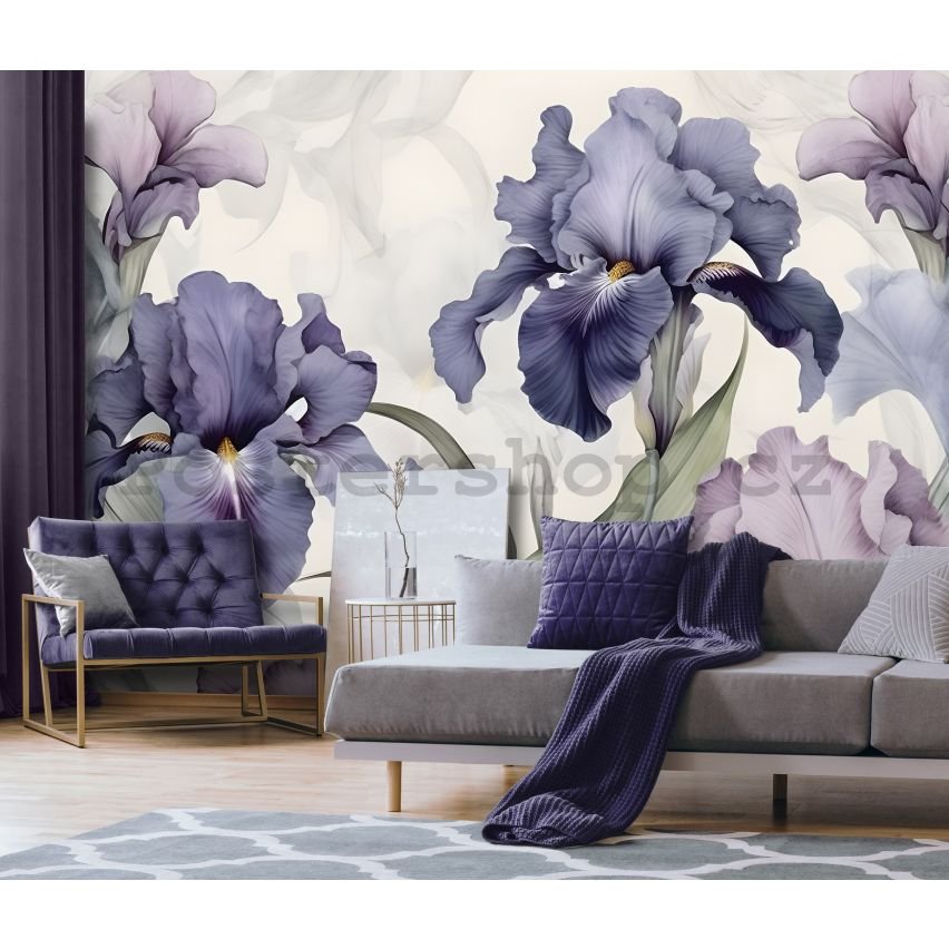 Fototapeta vliesová: Nature Flowers Modern Romantic Iris - 208x146 cm