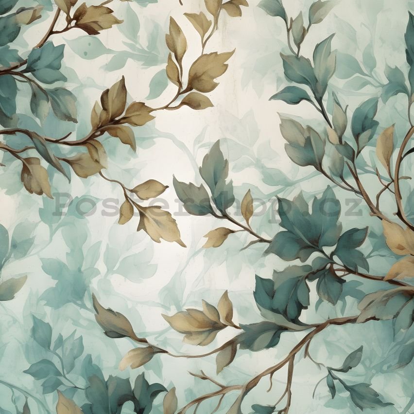 Fototapeta vliesová: Art Painted Leaves Branches - 208x146 cm
