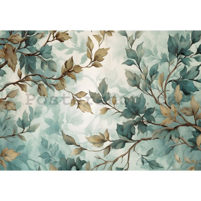 Fototapeta vliesová: Art Painted Leaves Branches - 208x146 cm